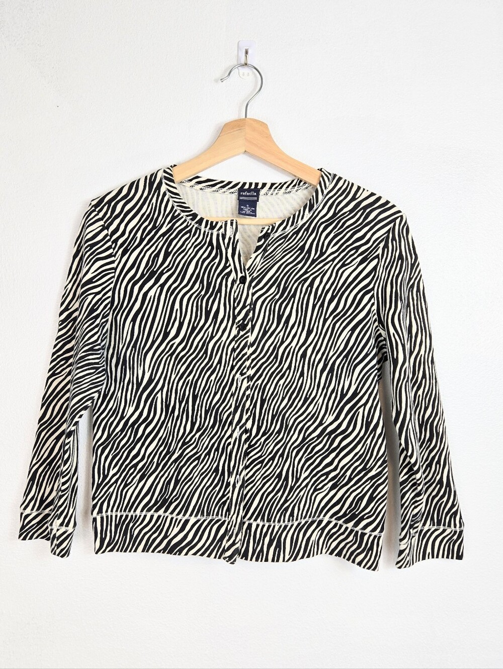 Rafaella Zebra Striped 100% Cotton Button down Cardigan Cropped length ¾ sleeve